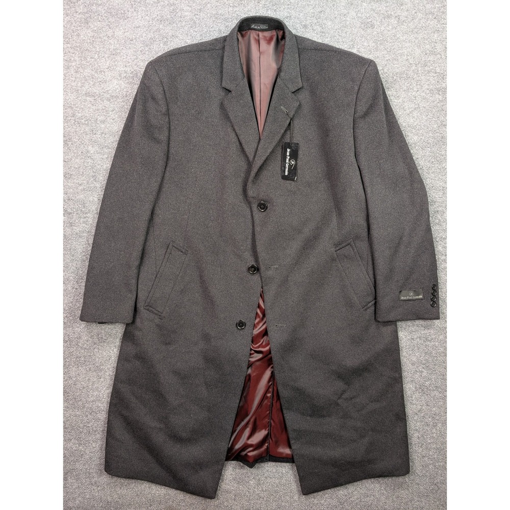 Jean Paul Germain Overcoat Mens 48R Wool Charcoal Gray Long Trench Coat NWT
